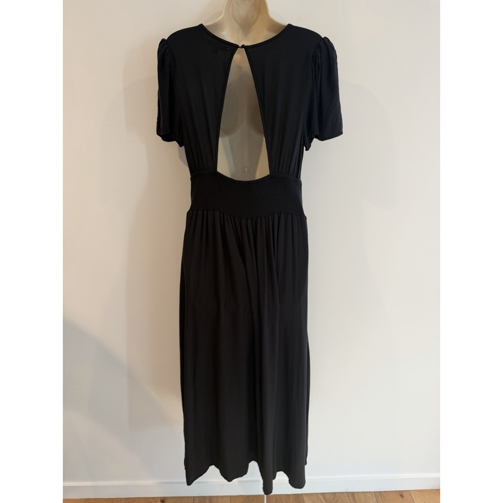 AFRM Jamie Midi Dress Lg Black Empire Waist Puff Sleeve Open Back Classic Retro - Picture 6 of 11